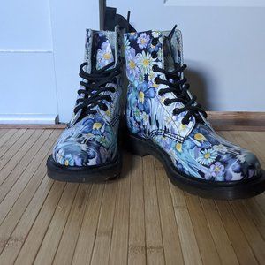 Dr Martens Pascal Blue Slime Floral Drip, Steel-Toed Boots